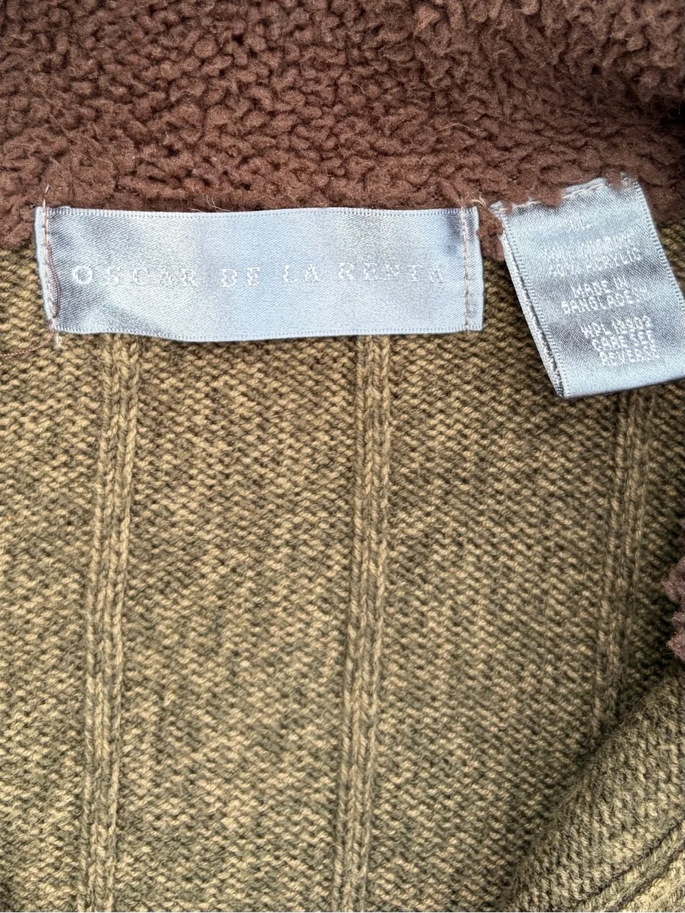 Oscar de la Renta Quarter Zip Sweater Men's XL Olive Green Sherpa Collar Preppy